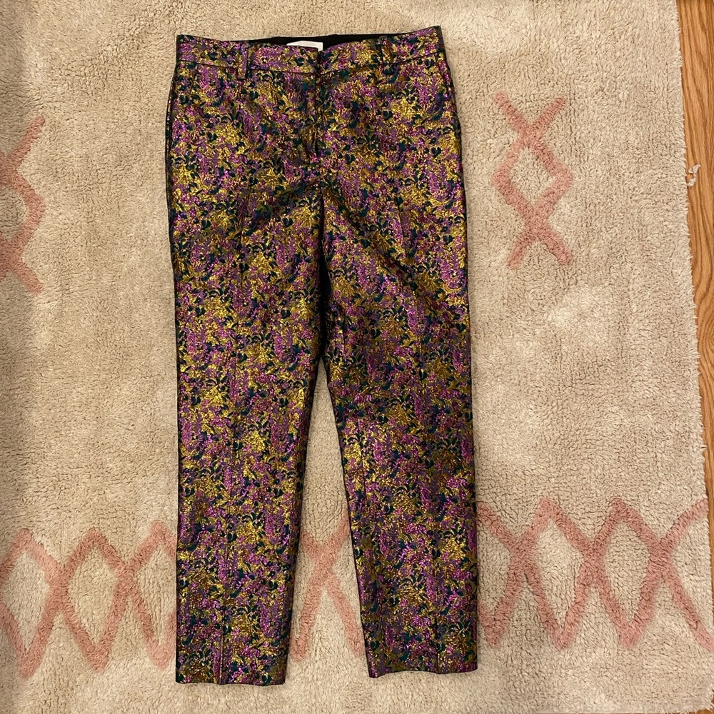 3.1 Phillip Lim Cigarette Pants size 4 in gold/pink and teal brocade